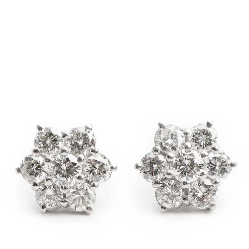 18k White Gold 2.40 tcw. Diamond Cluster Stud Earrings Coeur Cult Core