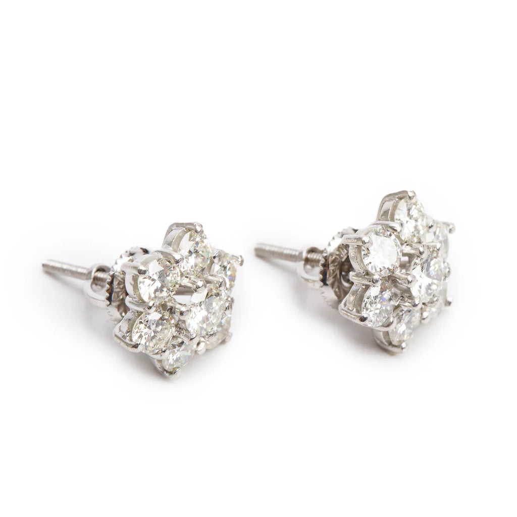 18k White Gold 2.40 tcw. Diamond Cluster Stud Earrings Coeur Cult Core