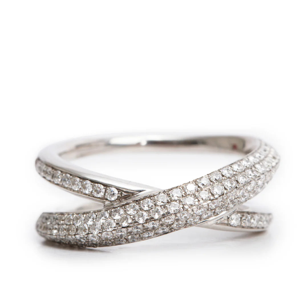 18k White Gold Pave Diamond 'X' Top Ring, Size 5.5 Coeur Cult Core