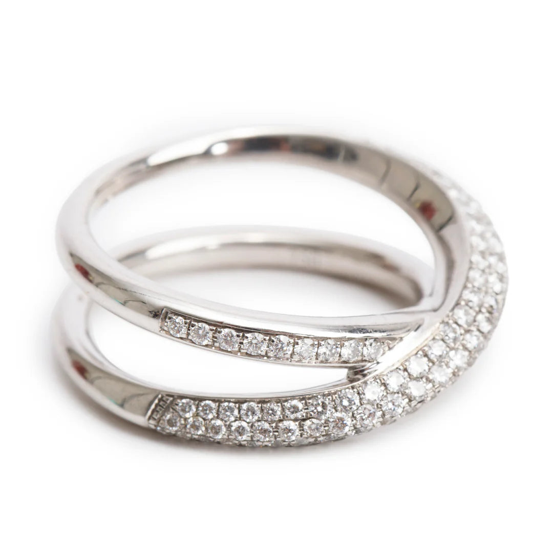 18k White Gold Pave Diamond 'X' Top Ring, Size 5.5 Coeur Cult Core