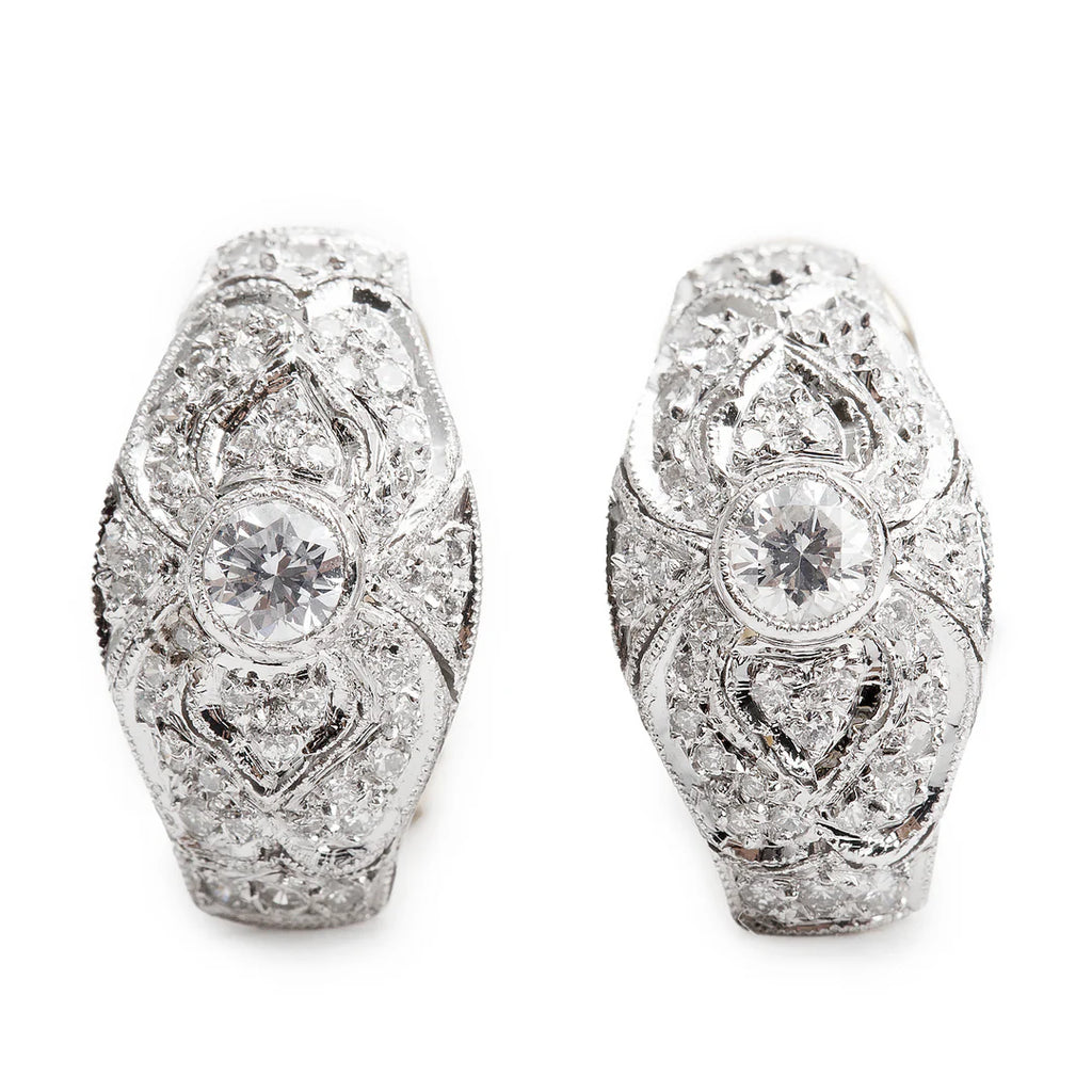 18k White and Yellow Gold Pave Diamond Huggie Earrings Coeur Cult Core