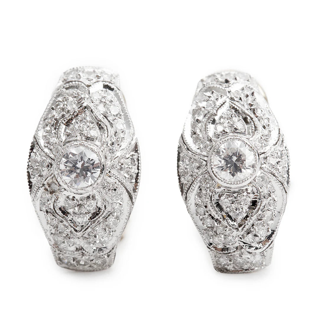 18k White and Yellow Gold Pave Diamond Huggie Earrings Coeur Cult Core