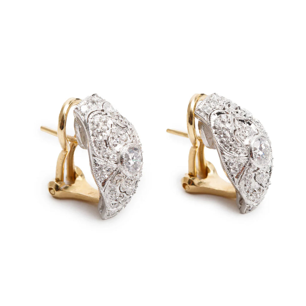 18k White and Yellow Gold Pave Diamond Huggie Earrings Coeur Cult Core