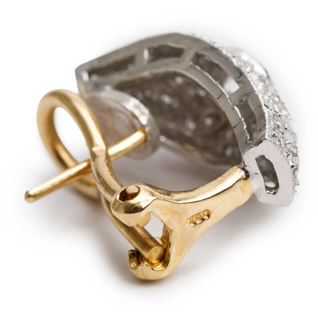 18k White and Yellow Gold Pave Diamond Huggie Earrings Coeur Cult Core