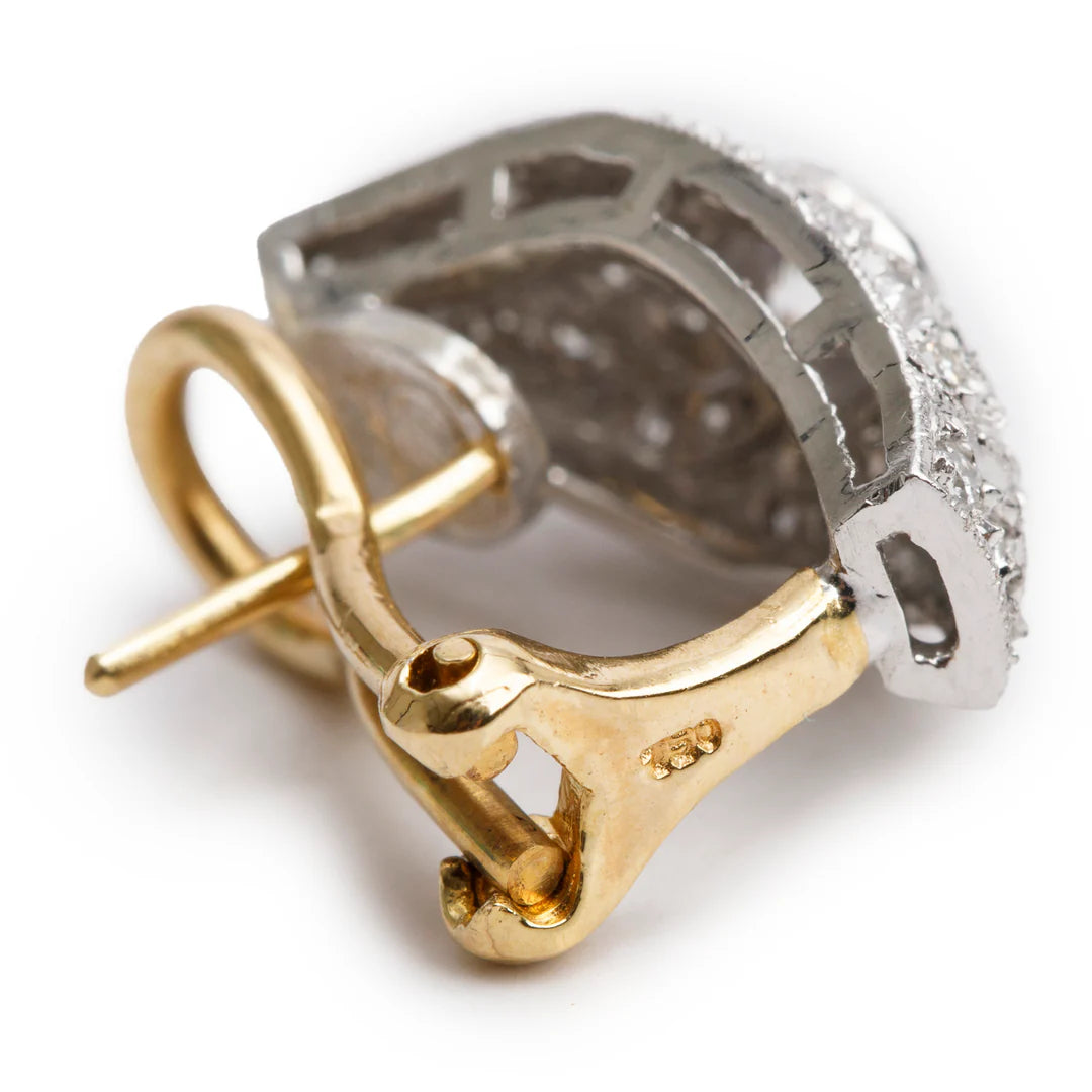 18k White and Yellow Gold Pave Diamond Huggie Earrings Coeur Cult Core