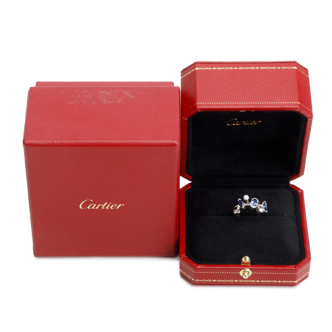 Platinum Blue Sapphire &amp; Diamond Meli Melo Ring, Size 5.75 w/ Box &amp; Papers