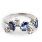 Platinum Blue Sapphire &amp; Diamond Meli Melo Ring, Size 5.75 w/ Box &amp; Papers