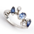 Platinum Blue Sapphire &amp; Diamond Meli Melo Ring, Size 5.75 w/ Box &amp; Papers