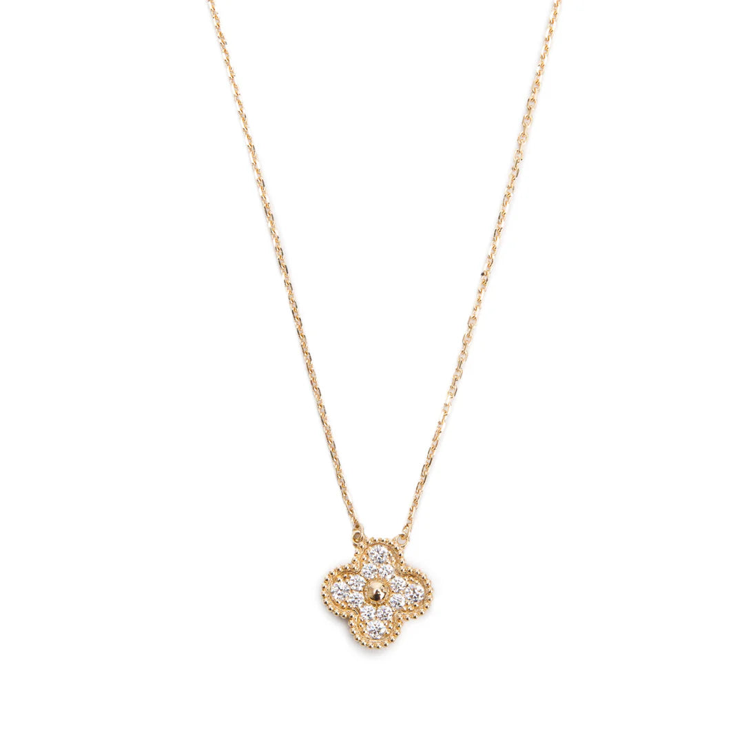 2025 18k Yellow Gold Diamond Vintage Alhambra Pendant Necklace w/ Box, Certificate &amp; Receipt