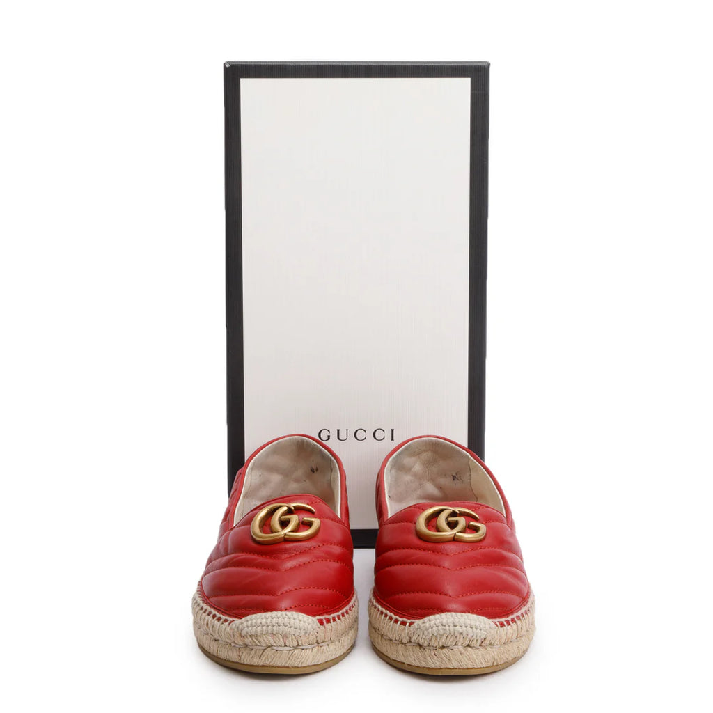 Red Matelasse Nappa Leather GG Marmont Espadrille, Size 39 w/ Box