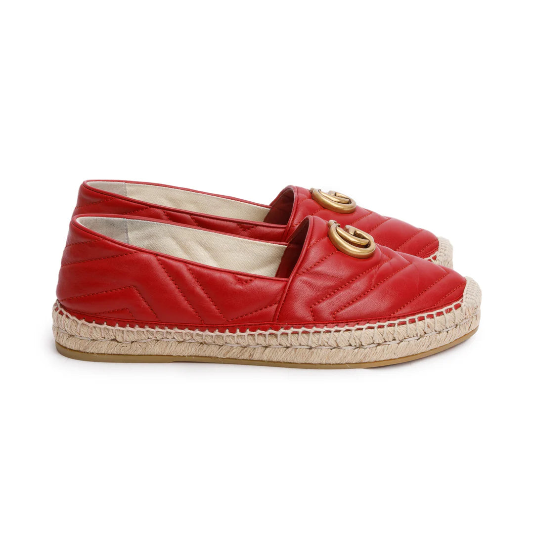 Red Matelasse Nappa Leather GG Marmont Espadrille, Size 39 w/ Box