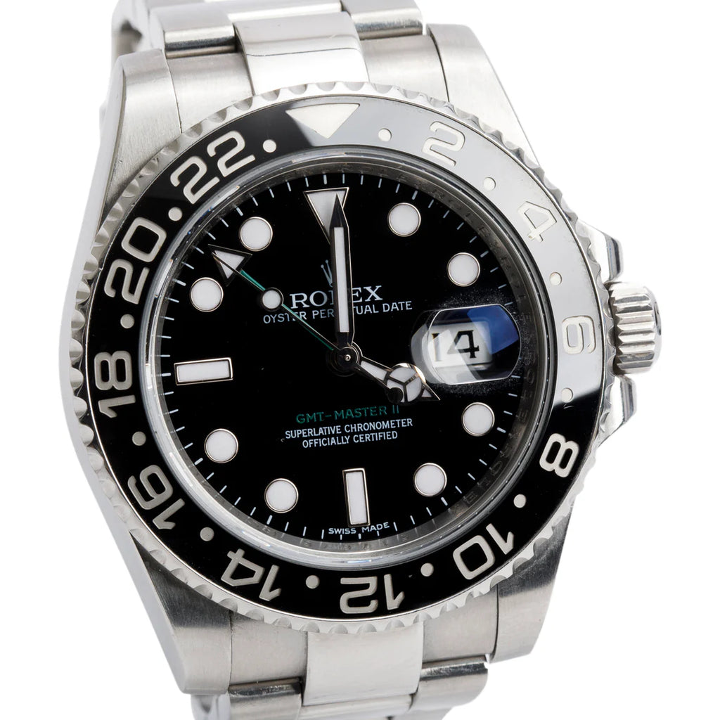 Stainless Steel GMT-Master II 40 MM Automatic Watch Black Dial 116710 w/ Box