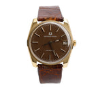 Vintage 18k Yellow Gold Unisonic 34 MM Watch Brown Dial