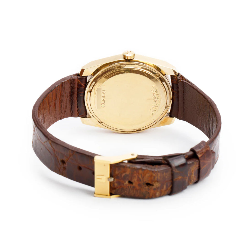 Vintage 18k Yellow Gold Unisonic 34 MM Watch Brown Dial