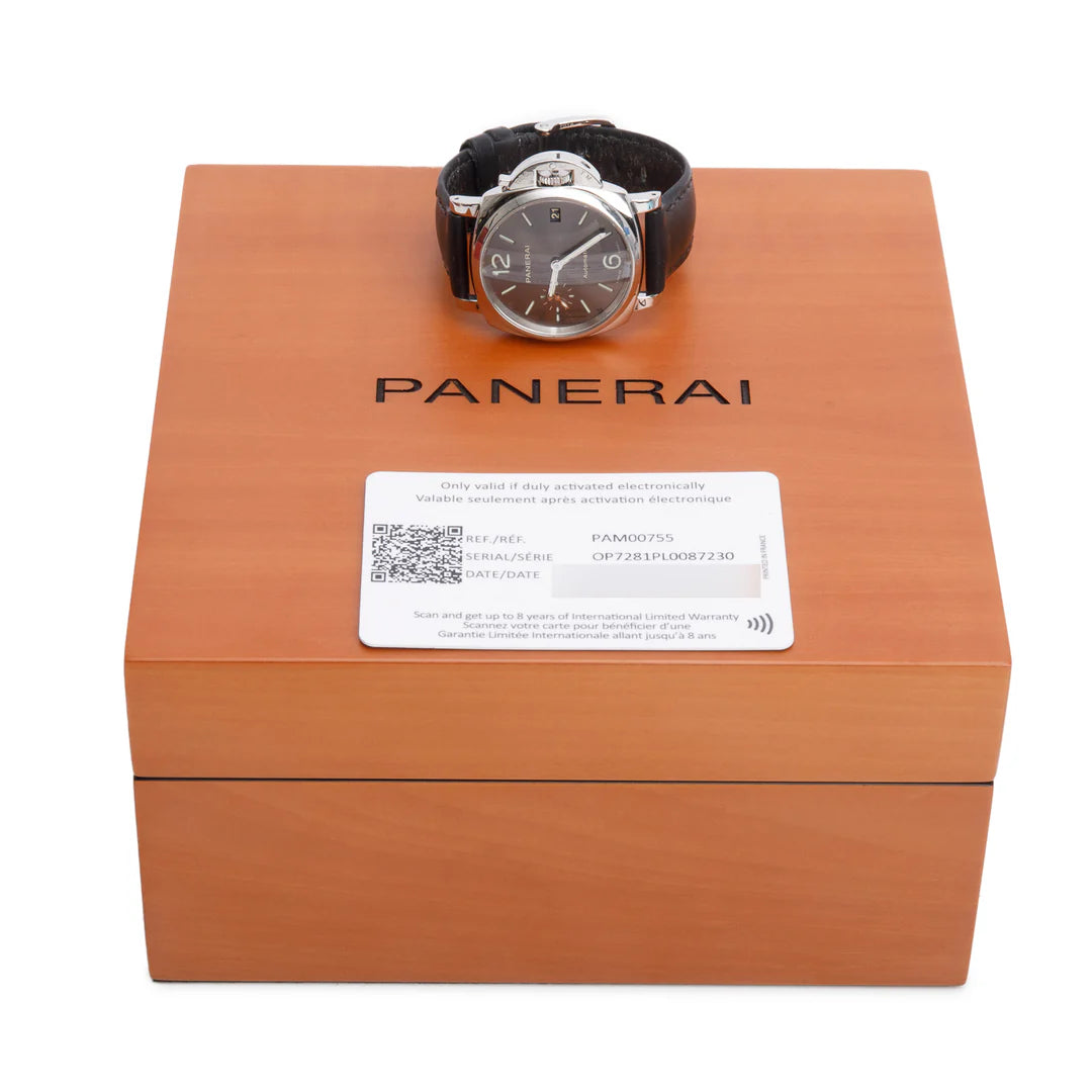 Stainless Steel Luminor Due 38 MM Automatic Watch Grey Dial PAM00755 w/ Box &amp; Papers
