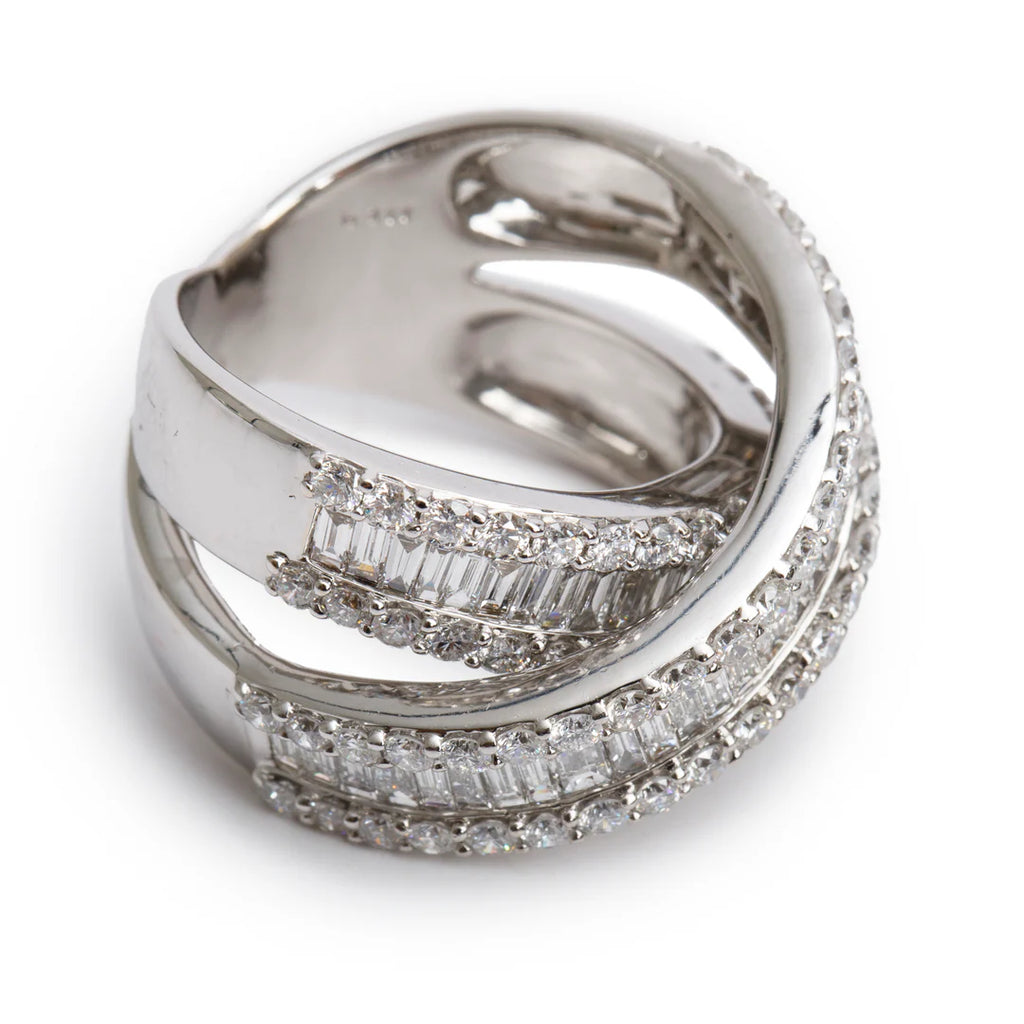 18k White Gold Pave Diamond 'X' Top Ring, Size 7.25