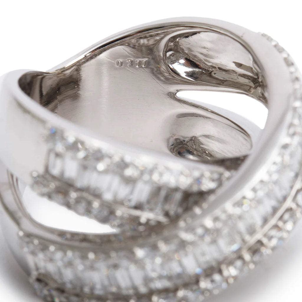 18k White Gold Pave Diamond 'X' Top Ring, Size 7.25