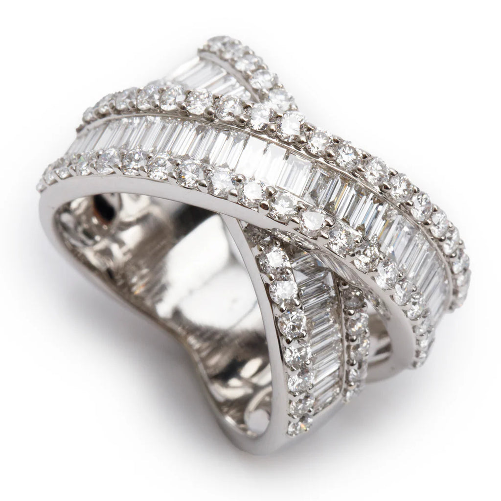 18k White Gold Pave Diamond 'X' Top Ring, Size 7.25