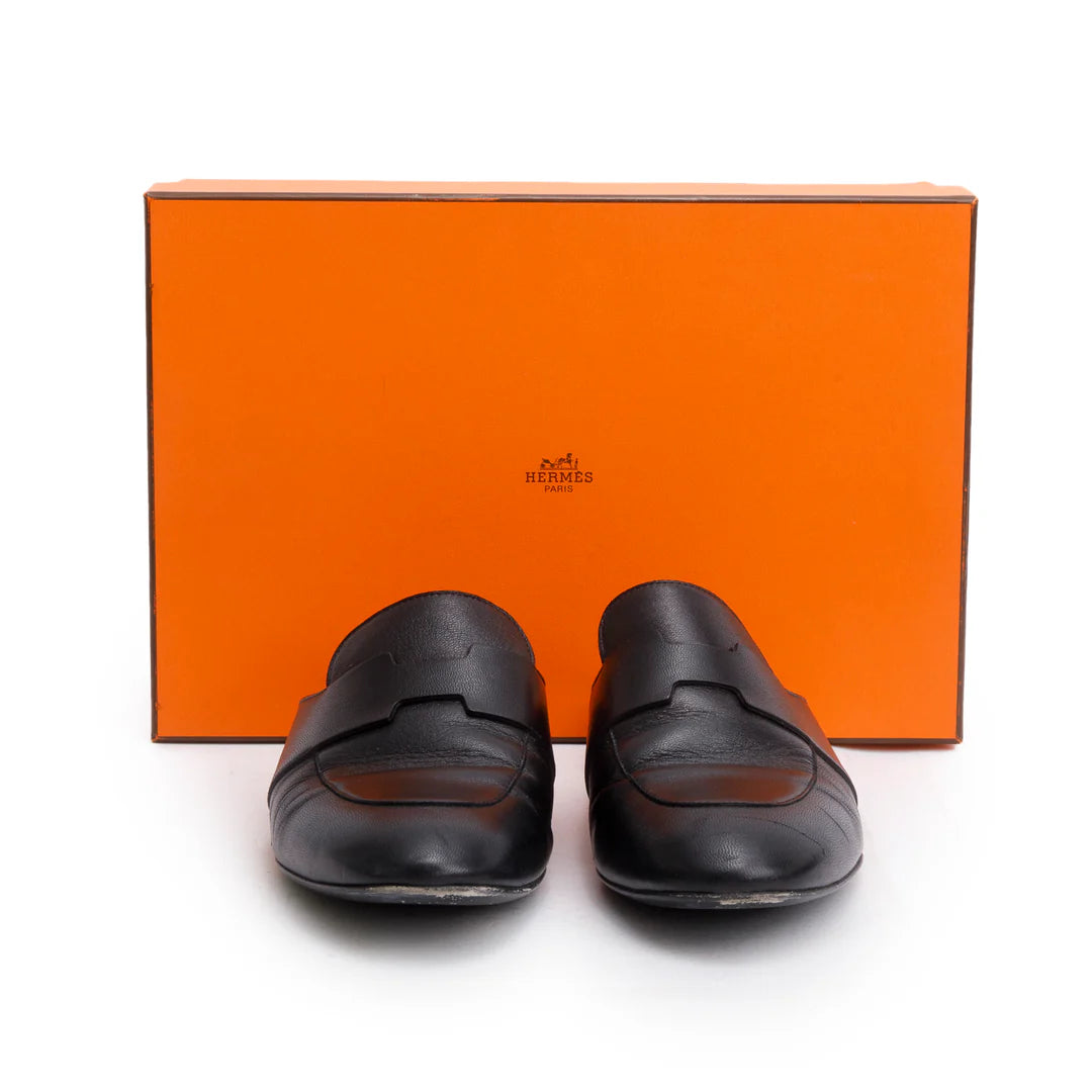 Noir Supple Goatskin Leather Catena Mules, Size 38.5 w/ Box