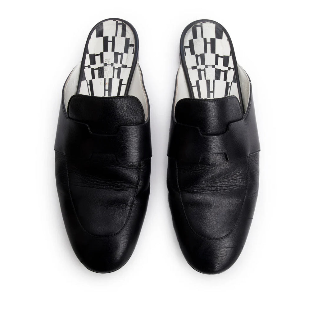 Noir Supple Goatskin Leather Catena Mules, Size 38.5 w/ Box