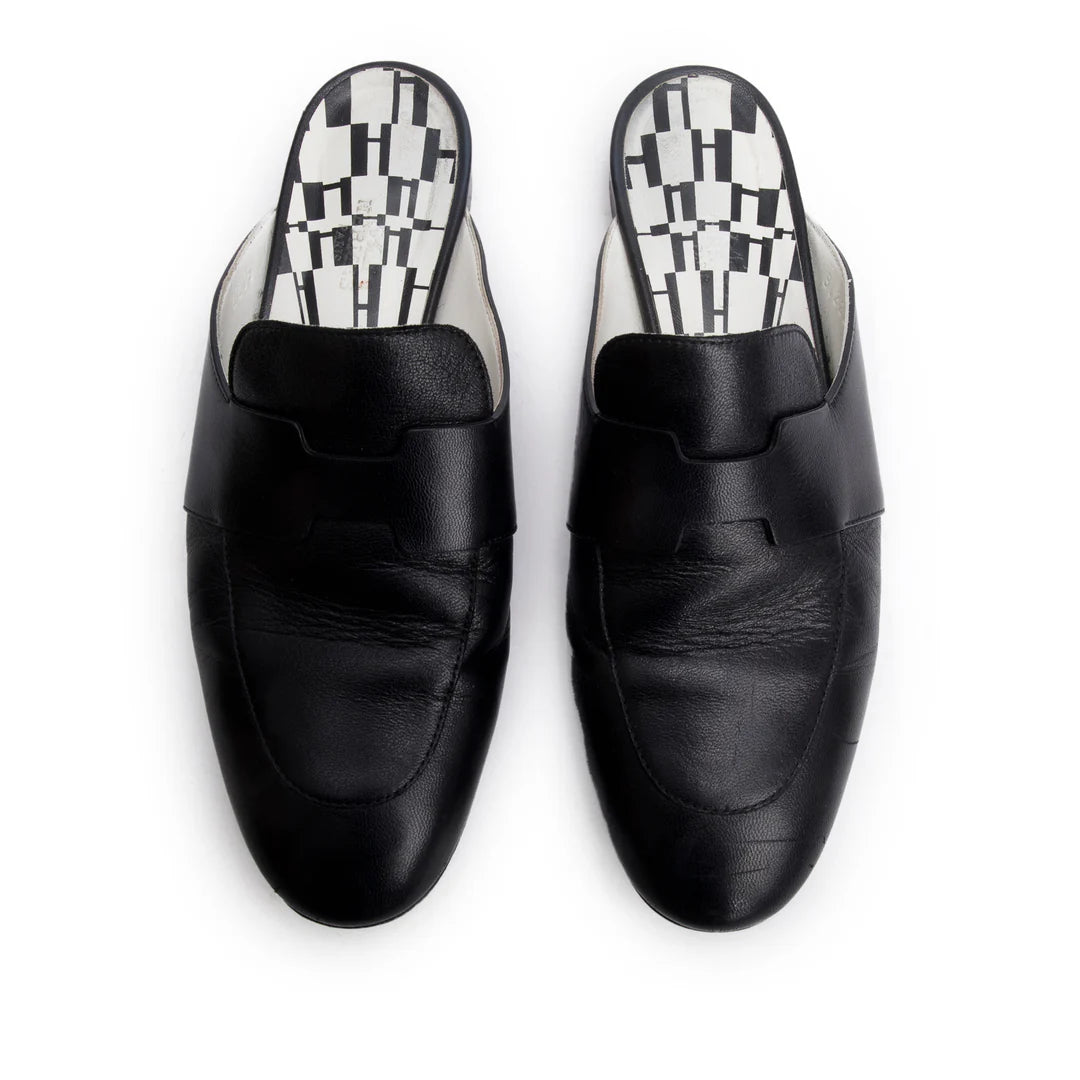 Noir Supple Goatskin Leather Catena Mules, Size 38.5 w/ Box
