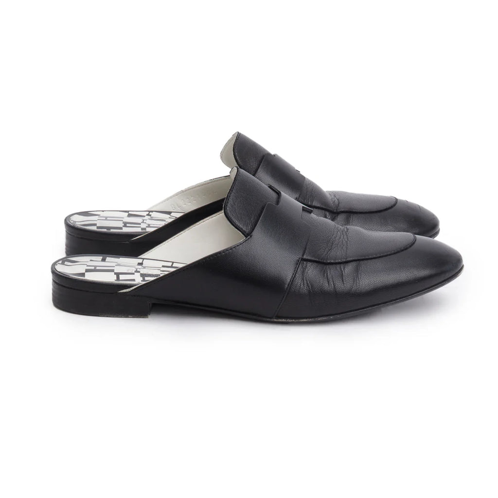 Noir Supple Goatskin Leather Catena Mules, Size 38.5 w/ Box