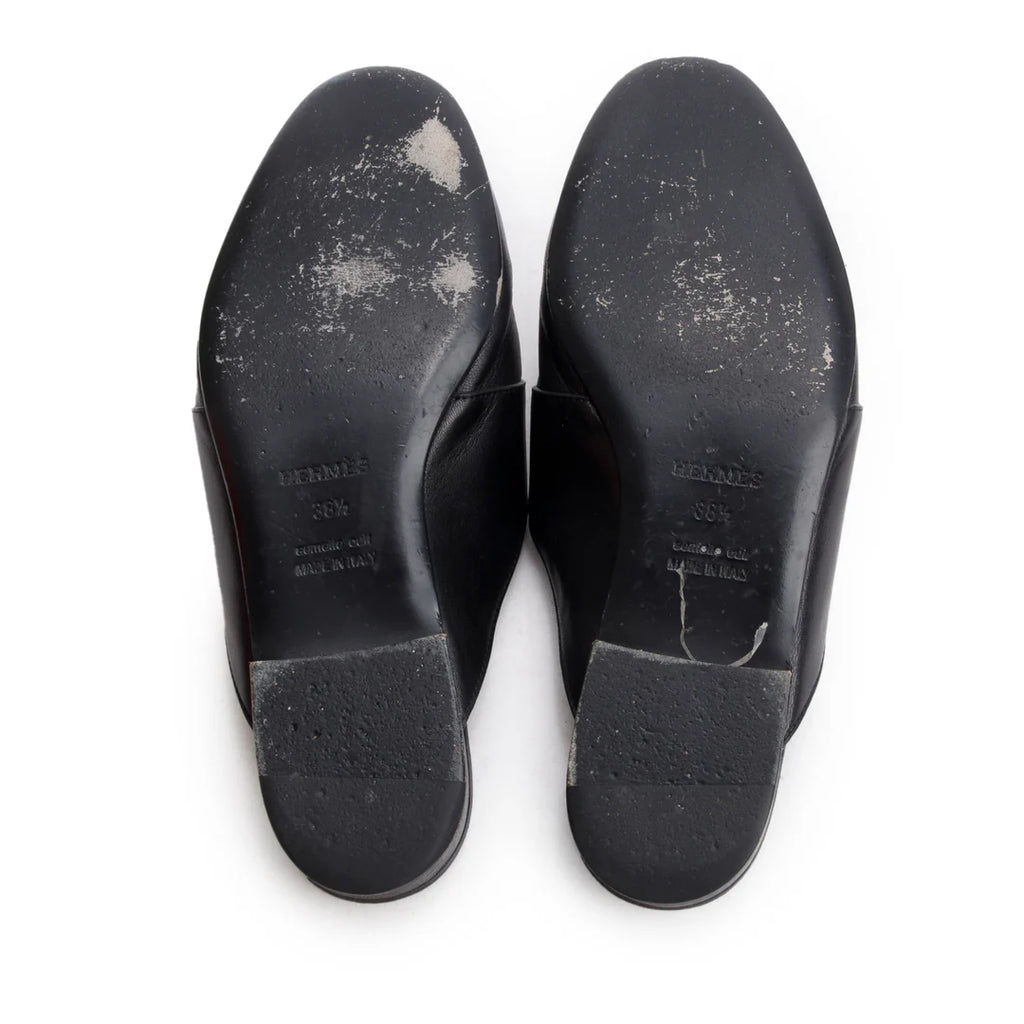 Noir Supple Goatskin Leather Catena Mules, Size 38.5 w/ Box