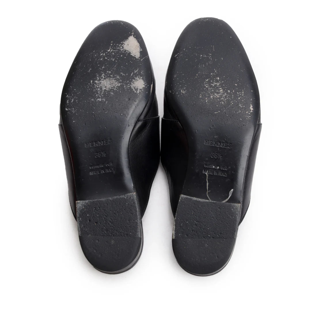 Noir Supple Goatskin Leather Catena Mules, Size 38.5 w/ Box