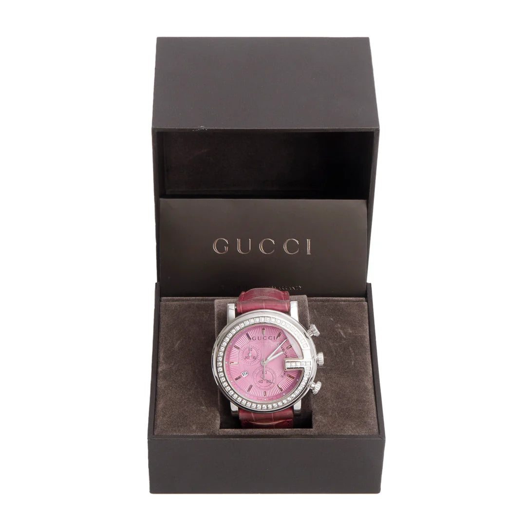 Stainless Steel Diamond Bezel G-Chrono 44 MM Chronograph Quartz Watch Pink Dial w/ Box &amp; Papers
