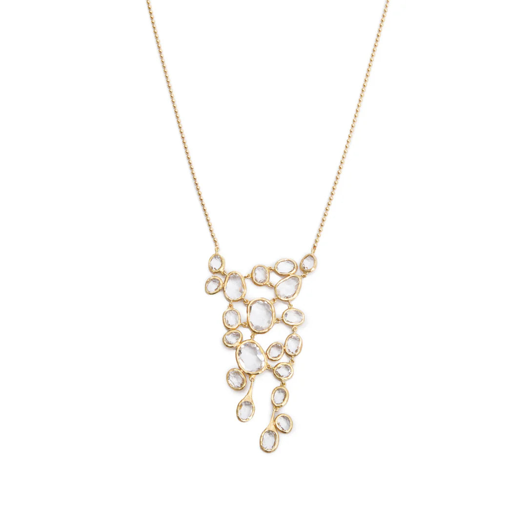 Vintage 18k Yellow Gold Rock Crystal Chandelier Drop Necklace