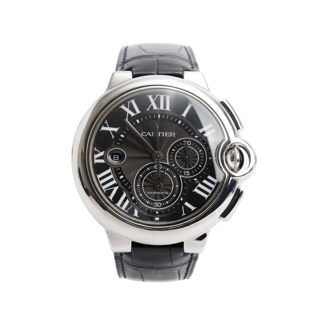 Stainless Steel Ballon Bleu de 44 MM Automatic Chronograph Watch Black Dial 3109