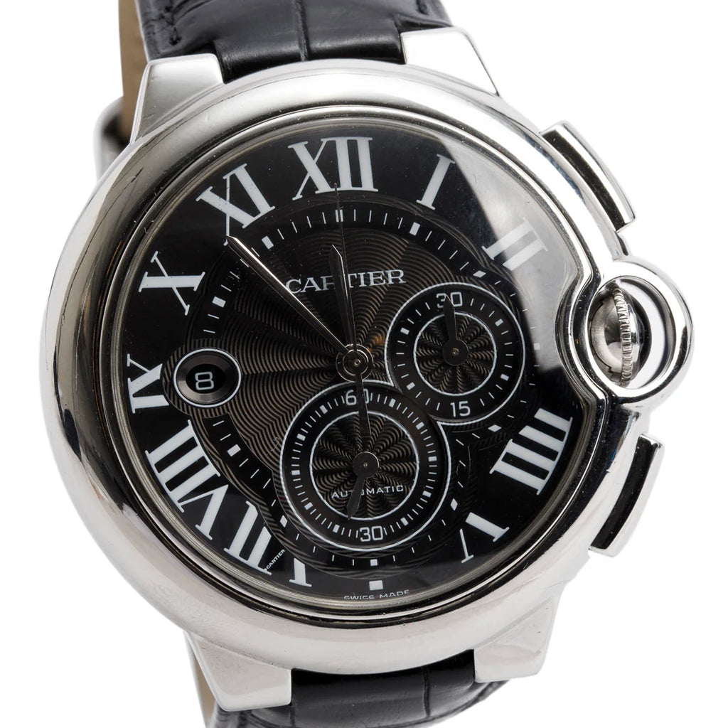 Stainless Steel Ballon Bleu de 44 MM Automatic Chronograph Watch Black Dial 3109