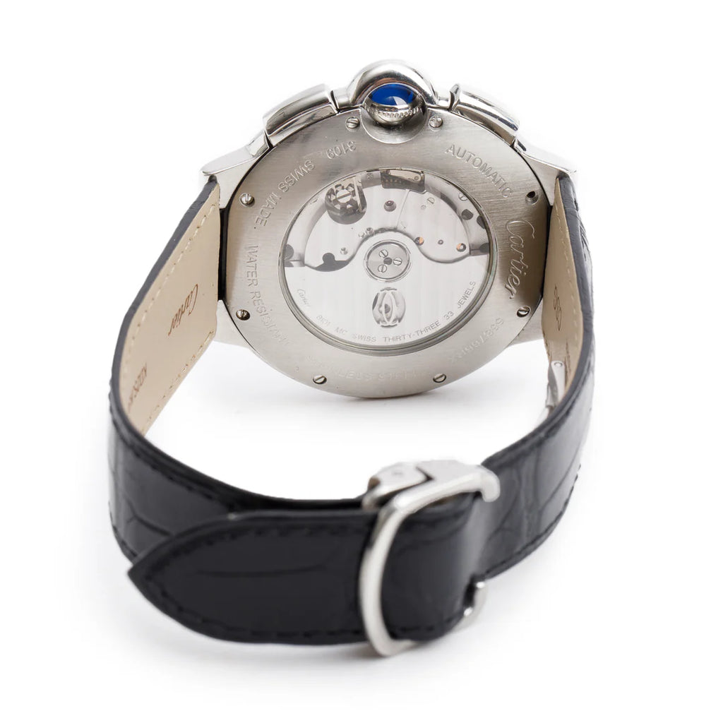 Stainless Steel Ballon Bleu de 44 MM Automatic Chronograph Watch Black Dial 3109