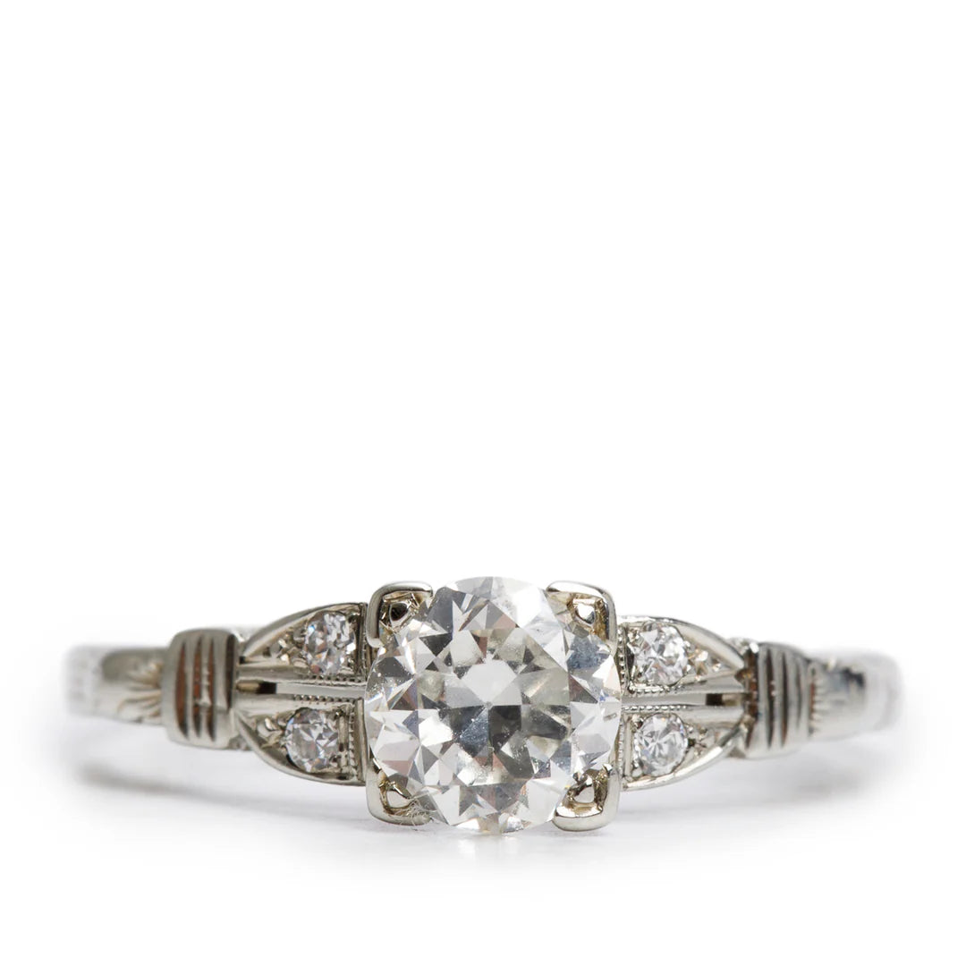 18k White Gold Diamond Ring, Size 7.5 w/ Box