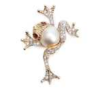 14k Yellow Gold Mabe Pearls, Ruby &amp; Diamond Frog Pin Brooch