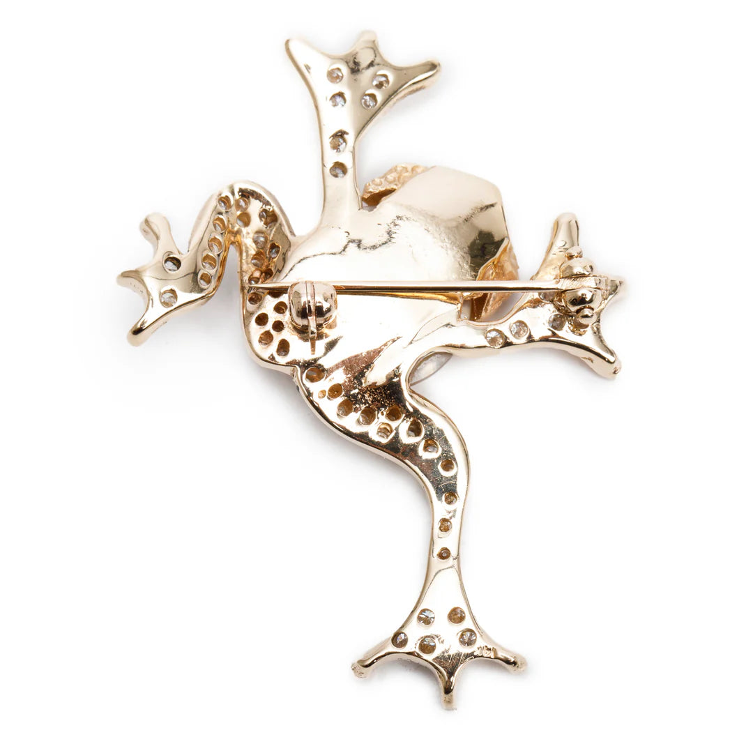 14k Yellow Gold Mabe Pearls, Ruby &amp; Diamond Frog Pin Brooch