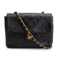 Vintage Black Lambskin Quilted Mini Square Flap Bag w/ Authenticity Card
