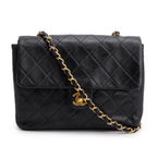 Vintage Black Lambskin Quilted Mini Square Flap Bag w/ Authenticity Card