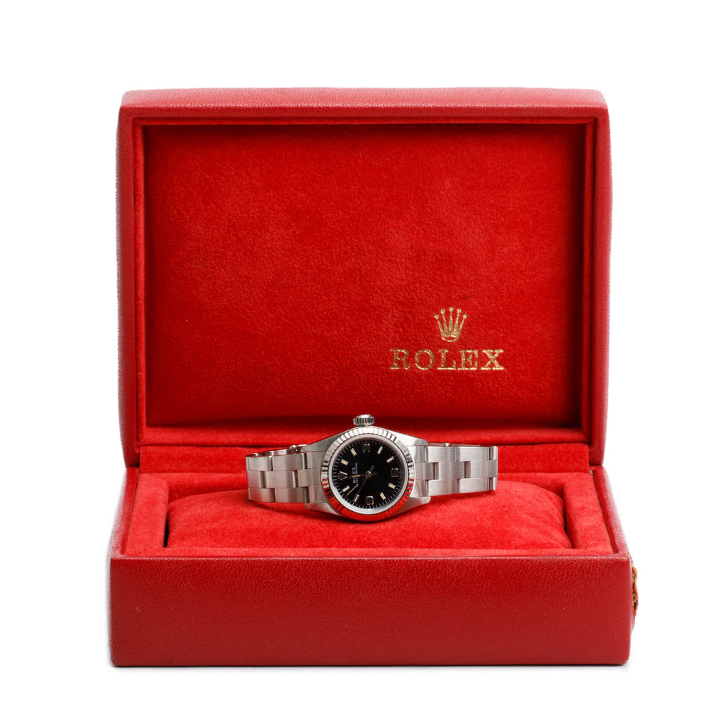 Stainless Steel Oyster Perpetual 26 MM Automatic Watch Black Dial 67194 w/ Box