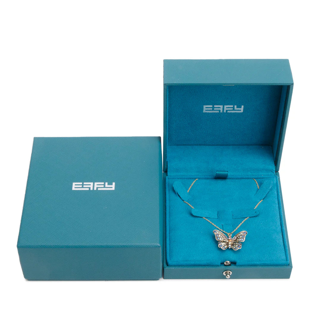 Effy Watercolors 14k Yellow Gold Multicolor Sapphire Butterfly Pendant Necklace w/ Box &amp; Receipt