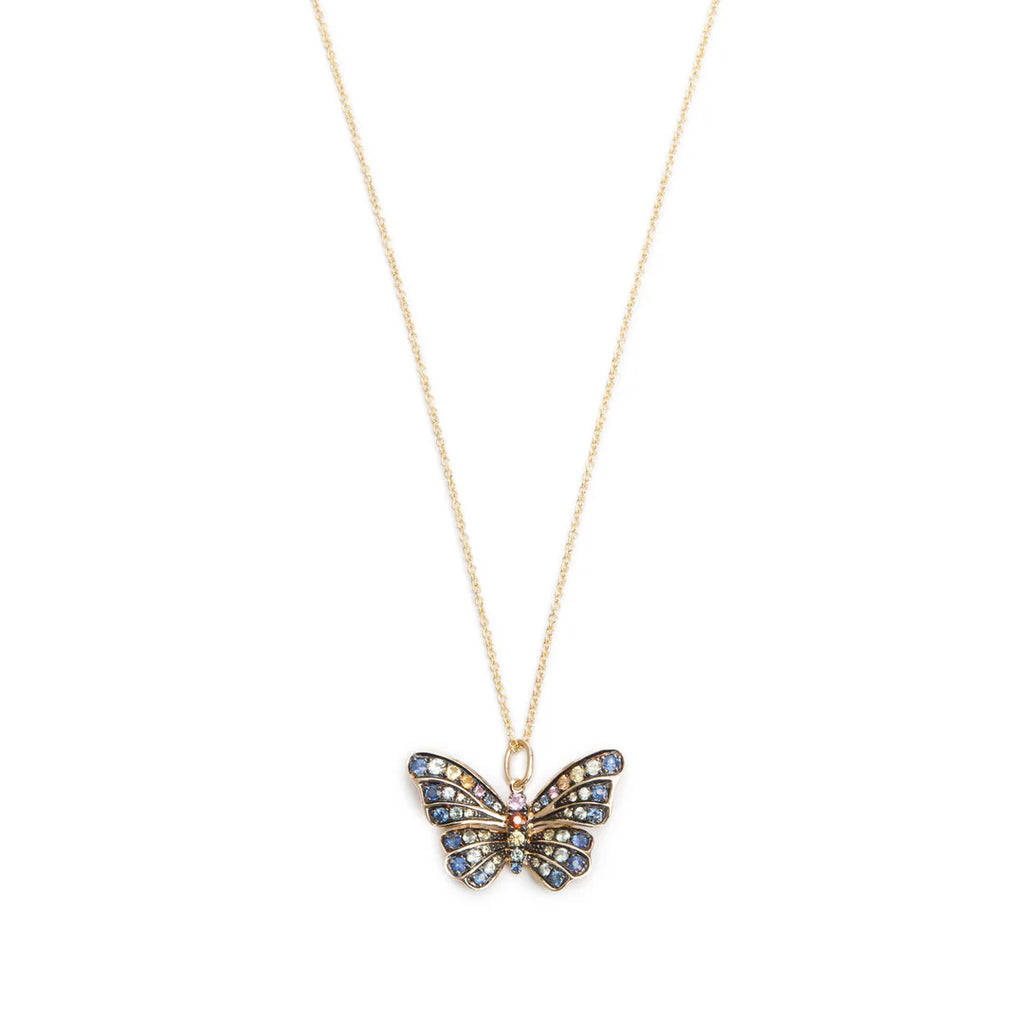 Effy Watercolors 14k Yellow Gold Multicolor Sapphire Butterfly Pendant Necklace w/ Box &amp; Receipt