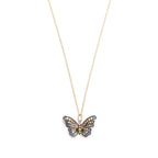 Effy Watercolors 14k Yellow Gold Multicolor Sapphire Butterfly Pendant Necklace w/ Box &amp; Receipt