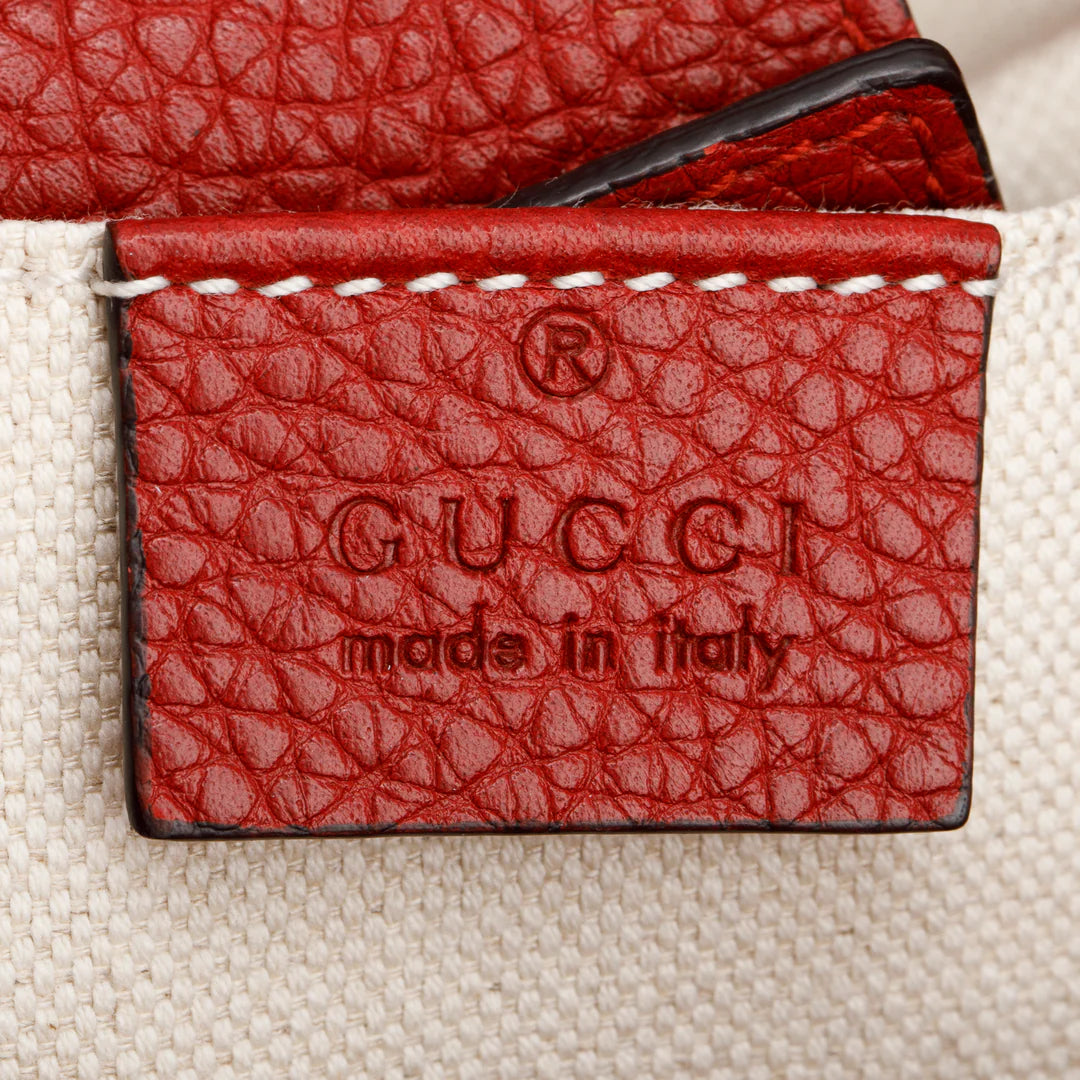 Red Calfskin Mini Bamboo Shopper Tote w/ Strap