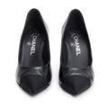 Black Goatskin Grosgrain Cap Toe Faux Pearl CC Pumps, Size 36 w/ Box