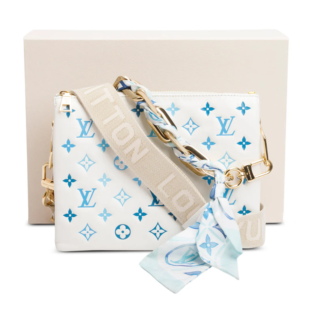 2024 White Lambskin Embossed Monogram By The Pool Coussin PM w/ Box, Scarf &amp; Receipt