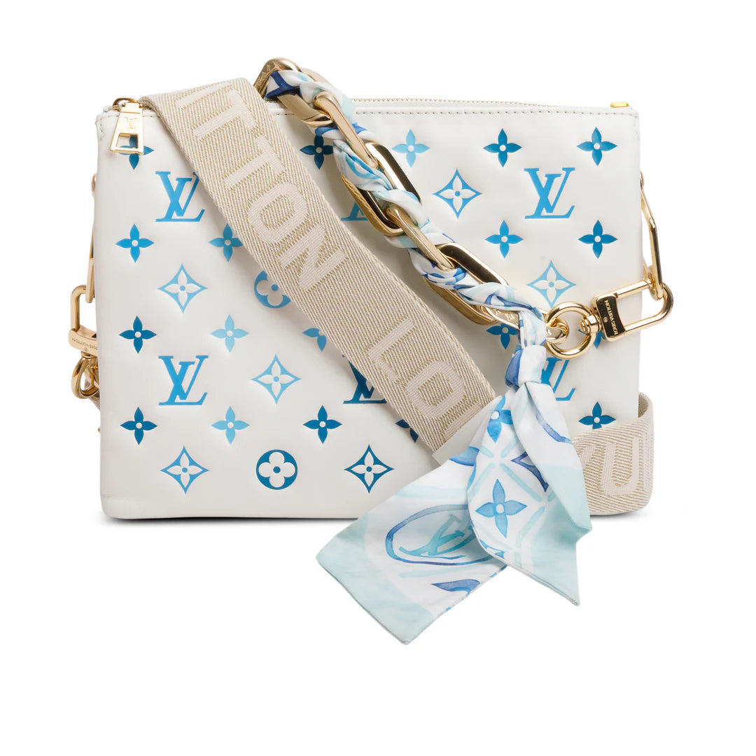 2024 White Lambskin Embossed Monogram By The Pool Coussin PM w/ Box, Scarf &amp; Receipt