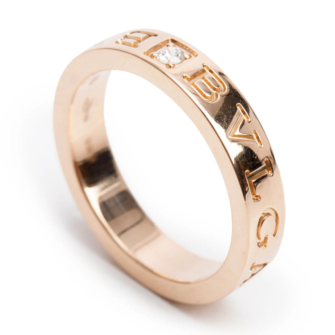 BVLGARI Bvlgari 18k Rose Gold Diamond Band Ring, Size 6.75 w/ Box