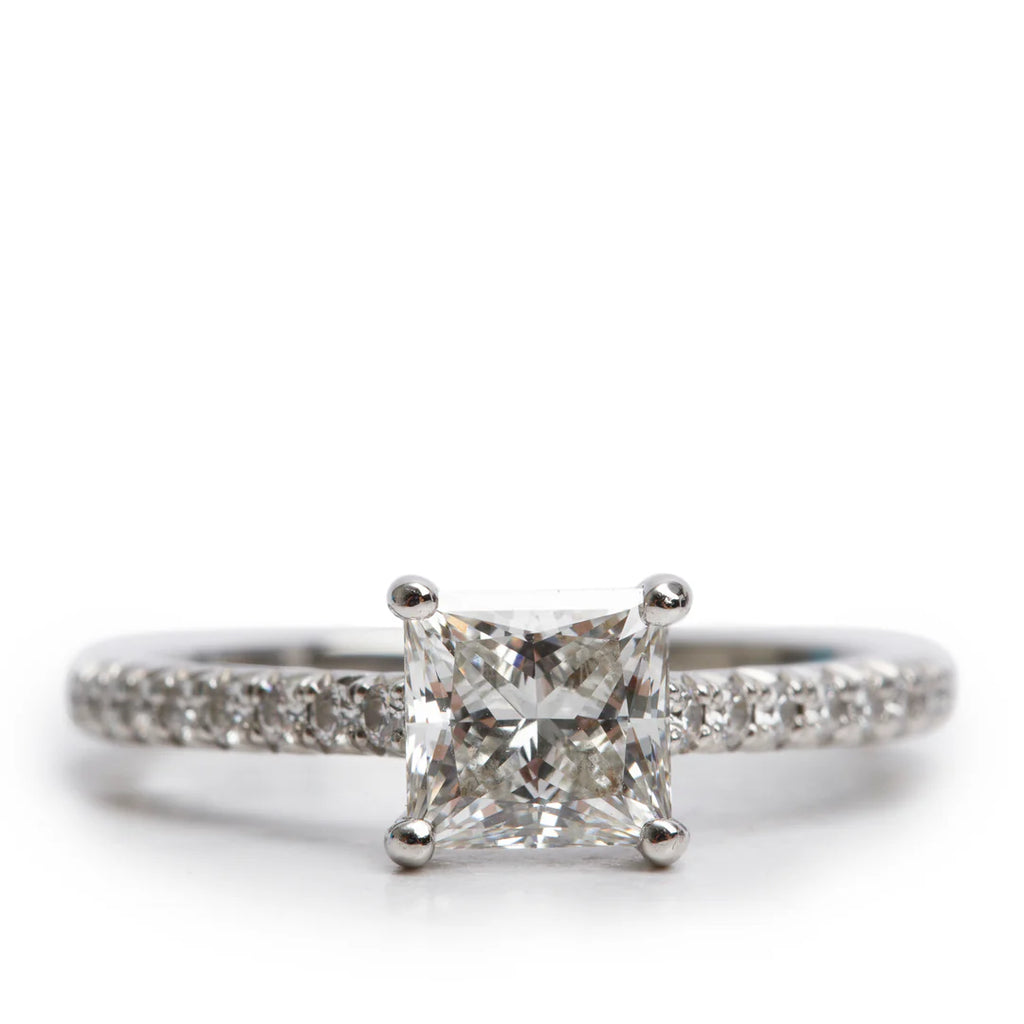 Platinum 1.04 ct. Princess Cut Diamond Novo Engagement Ring, Size 5.5 w/ Box &amp; Paperwork