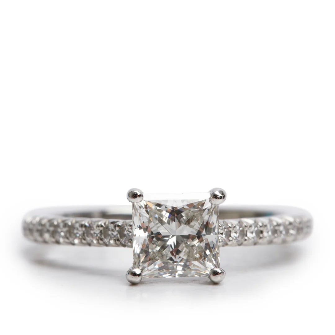 Platinum 1.04 ct. Princess Cut Diamond Novo Engagement Ring, Size 5.5 w/ Box &amp; Paperwork