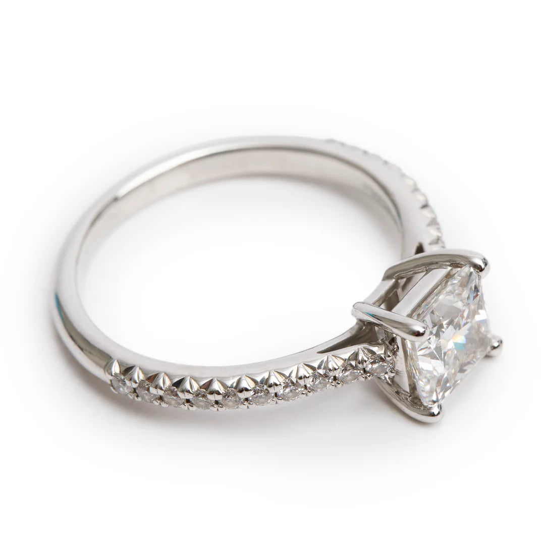 Platinum 1.04 ct. Princess Cut Diamond Novo Engagement Ring, Size 5.5 w/ Box &amp; Paperwork